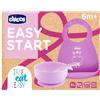 Chicco Set Pappa Silicone Easy Start, Set Pappa Bambino Antiscivolo, Senza BPA, Set Svezzamento 3 Pezzi Composto Da Bavaglino Rigido Easy Roll, Ciotola Easy Con Ventosa e Cucchiaino, 6M+, Rosa