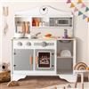 PLEKER Cucina Legno per Bambini, Cucina Giocattolo 15 Accessori con Forno, Armadio, Manopole e Fornello, Cucina Bambini Legno Stile Moderno e Vintage, Bianco/Argento - Da 3 a 8 Anni