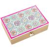 DRW Scatola rettangolare in legno decorata in rosa e blu 24x16x7 cm