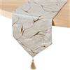 DRW Runner da tavolo in poliestere color crema e oro, 30 x 1 x 180 cm