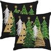 Miaikoe Set di 2 federe per cuscini natalizie, 45 x 45 cm, motivo albero di Natale, colore nero, decorative, invernali, per divano, casa