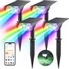Linkind RGBTW Luci Solari da Esterno Giardino, sensore di movimento,16 milioni di colori RGB Faretti solari intelligenti per il giardino con Bianco caldo e freddo, controllabile in Gruppo，4 pezzi