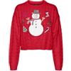 Vero Moda Vmsnowman Cable LS-Pullover Corto Natalizio Maglione Lavorato a Maglia, Rosso Cinese/Dettaglio: Sequinces W. + Ricamo, M Donna