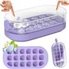 PKBD Vassoio Cubetti Ghiaccio con Coperchio e Cestino, Stampi per Cubetti Ghiaccio in Silicone Pressione 18PCs, Facile Rilascio, Riempimento Senza Toccare, Vassoio per Cocktail Whisky, Caffè, Viola