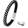 Dada Gioielli - Bracciale Uomo Pelle Acciaio Anallergico | Catena Cubana Intrecciata Chiusura Magnetica Regolabile