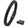 Dada Gioielli - Bracciale Uomo Pelle Acciaio Anallergico | Catena Cubana Intrecciata Chiusura Magnetica Regolabile