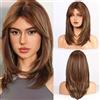 HAIRCUBE Donne Parrucca 20 Pollice Marrone Chiaro Parrucca Delle Donne Tenda Bangs Donne Parrucca Sintetica con Bangs Onda Parrucca per il quotidiano e Cosplay