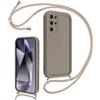 Coalbooliy Cover per Samsung Galaxy S24 Ultra 5G 6,8 con Cordino per Cellulare, Custodia Silicone con Regolabile Collana Sottile Morbida Case Protezione della fotocamera Antiurto con Necklace, Cachi