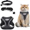 LFBEST Pettorina Gatto Antifuga Riflettente Regolabile - Morbida Rete Imbottita Con Collarino e Guinzaglio per Cuccioli Gattini - Passeggiate All'Aperto (Nero S)