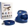 GLÜCKPET Pettorina per Cane di Taglia Piccola e Media, con Guinzaglio da 1,4 m, Riflettente, Traspirante, L, Blu