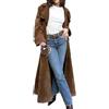 Yancremio Trench Lungo in Pelle Scamosciata da Donna Trench Doppiopetto Casual Classico retrò Autunnale e Invernale Giacca Elegante con Risvolto da Lavoro (Marrone Scuro,L)