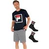 Fila Completo Sportivo Uomo in Cotone + Calzini Omaggio Pigiama Corto Estivo Uomo Taglie S M L XL XXL Relax Sport Casual T-Shirt + Pantaloncino (IT, Testo, M, Regular, Regular, Nero 184)