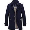 Generic Cappotto da uomo slim fit in lana blu navy, doppiopetto, cappotto invernale classico blu navy, cappotto invernale da uomo, cappotto lungo blu navy, elegante giacca di lana blu navy, Blu, L