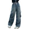 Adigau Pantaloni da lavoro in denim per bambini, a gamba larga, alla moda, pantaloni cargo elasticizzati in vita, pantaloni da lavoro multitasche, jeans per ragazze, Street Style, 12-13 Anni