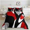 Homemissing Set di biancheria da letto con motivo geometrico, moderno, linea ondulata, piumino, bianco, rosso, nero, trapuntato, per bambini, ragazzi, ragazze, adulti, con 2 federe matrimoniali