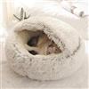 Sonhomay Cuccia per gatti rotonda in morbido peluche con cappuccio, a ciambella, soffice cuccia per animali domestici, auto-riscaldante, cuscino per interni per cani e gatti di taglia piccola e media, 60 x 60