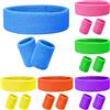 Yicaam 18 Pezzi Set Fasce Sudore Neon Include 6 Pcs Colore Fascia e 12 Pcs Braccialetto, Fascia Assorbi Sudore Anni '80 per Uomini e Donne