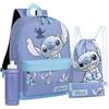 Disney Stitch Zainetto Bambino Set, 5 Pezzi con Zaino, Borsa Morbida, Astuccio, Borraccia & Portachiavi