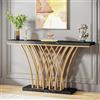Tribesigns Tavolo consolle dorato, 150 x 29,5 x 80 cm, moderno tavolo d'ingresso con base in metallo a griglia per ingresso, corridoio, ingresso, soggiorno (Nero)