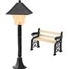 DAWRIS Lanterna Miniatura Panchina Giardino Illuminata - Luci Model Making Fairy Mobili Serra Accessori Gnomo Decorazione