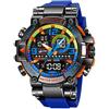 FORSINING Orologio sportivo da uomo colorato alla moda, orologio digitale militare a LED, impermeabile fino a 50 m, casual, analogico, al quarzo, cinturino in silicone con doppio display, Blu