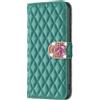 BLOTECH Portafoglio Case Compatibile con Xiaomi POCO X3/X3 NFC Custodia Eleganza Rombica Linea Verde PU Leather Case Wallet e Brillanti 3D Amorevole Strass Tappo Ragazza Phone Shell Cover