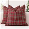 JOTOM Set di 2 Tartan Scozzese Federe per Cuscini 40x40cm Copricuscini Di Natale Agriturismo Plaid Decorativo Cuscini Divano Arredamento per la Casa per Divano Soggiorno Letto (Rosso)