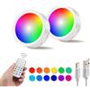 DA LIGHT Set di 2 luci a LED da incasso RGBW con telecomando, senza fili con batteria, illuminazione regolabile per scale, vetrine, armadi, cucine