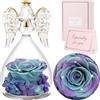 Sunia Rosa Eterna Regalo Donna, Rosa Stabilizzata Vera in Angel Cupola Regalo Mamma, Angelo Figurine di Vetro Regalo Nonna, Regalo Donna Compleanno, Regali Natale San Valentino Festa della Mamma