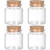 Lusofie 4 mini bottiglie di vetro trasparenti con tappo in sughero, 50 ml, piccoli barattoli con coperchio, barattoli per spezie, fiale in vetro per la decorazione, regalo per feste, spezie da cucina