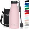 Milu - Thermo in acciaio inox da 350/500/750/1000ml/1,5L borraccia termica, a prova di perdite, a doppia parete, adatta per bevande gassate, con spazzola per la pulizia Rrosa, 350ml)