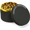 TEEQZIO Spezie Erbe Grinder Polline Grinder Crusher Ø 75 mm in Lega di Alluminio - 4 Parti - Denti a Diamante, per Spezie, Erbe, Caffè con Raschietto & Spazzola (Nero & Oro)