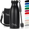 Milu - Thermo in acciaio inox da 350/500/750/1000ml/1,5L borraccia termica, a prova di perdite, a doppia parete, adatta per bevande gassate, con spazzola per la pulizia (Nero, 350ml)