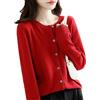 Bollrllr Cardigan da donna Maglione O Collo Primavera Autunno Maglia Cashmere Cardigan Tinta Unita Monopetto Casual Cardigan, Rosso, XL