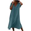 Briskorry Maxi abito da donna in tinta unita, comodo e casual, a maniche corte, scollo a V, con cuciture, Celeste., XXL