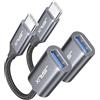 JSAUX Adattatore da USB C a USB 3.0 [2 Pezzi] Cavo OTG USB di Tipo C Maschio a USB Femmina Compatibile con iPhone 16 Pro Max/15 Pro Max, iPad Pro, MacBook Pro/Air, Galaxy S24/S23 Ultra, Huawei-Grigro