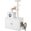 COSTWAY Tiragraffi per Gatti Adulti con Rifugio ad Ante Nascosto, Torre per Gatti con Cuccia, Piattaforma, Cuscini e Tiragraffi, Albero per Animali Grandi Alto in Legno, 77,5 x 49 x 132 cm (Bianco)