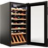°CUBES Frigorifero per vino da 28 bottiglie (90 L) con elegante porta in vetro e ripiani di alta qualità in legno di faggio, 5 - 18 °C, a bassa vibrazione e silenzioso (40 dB), con display a LED,