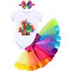 FYMNSI Tutina a maniche corte, per compleanno, per bambine, 3 pezzi, Arcobaleno - 1st Birthday Girl, 12 mesi