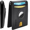 doeboe Portafoglio AirTag Bifold, Porta Carte di Credito in Vera Pelle con Clip di metallo, Portafoglio Sottile con Tasca Frontale con Protezione RFID, Accessori per Uomo e Donna (Nero)