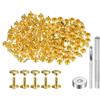 QUARKZMAN 200 Set Rivetti in Pelle 9mm x 10mm Elementi Fissaggio Borchie Rivetto a Doppio Cappuccio Metallo 3Pz Montaggio Chicago per Borse Scarpe Pelle Riparazioni, Tono Oro