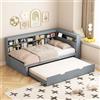 MOBETTRES Divano letto, letto estraibile 90 x 190 cm con presa USB e più ripiani, letto in legno massello, letto singolo, letto multifunzione in legno (grigio, 90 x 200)