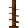 HOMASIS Libreria Verticale a Colonna da Terra a 7 Livelli, Libreria ad Albero in Legno, Angoliera Libreria Scaffale per Salotto, Soggiorno, Ufficio, Portata di 40 kg, 50 x 20 x 141 cm (Marrone)