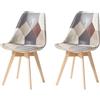 TTATC Set di 2 Sedie da Pranzo con Seduta Imbottita Multicolor, Sedie da Cucina Moderne Sedie Nordiche, Gambe in Legno Massello di Faggio,Marrone