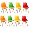 EGGREE Set di 8 Sedie da Sala da Pranzo con Gambe in Faggio Massiccio Schienale in Plastica e Cuscino in PU Sedie da Cucina Ufficio con Design Moderno e Scandinavo,2Giallo+2Rosso+2Verde+2Arancio