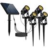 Lumisky Quattro faretti solari collegati con pannello solare deportato 4 in 1 da cucire o fissare potente luce LED bianco caldo 4x ROUNDY WARM H27 cm