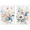 DRW Set di 2 quadri tela telaio in legno con fiori con una parte a mano in bianco, rosa e blu 70x3x100 cm