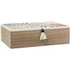 DRW Scatola di legno rettangolare decorata con fiori in verde, giallo e bianco 24x16x7 cm