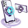 xinyunew Magnetica Cover per Samsung Galaxy A52/A52S con Cordino Regolabile, Compatibile con Mag-Safe, Trasparente Custodia con Collana Tracolla Laccio Collo Morbido Lanyard Case Antiurto,Viola