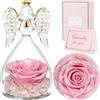 Sunia Rosa Eterna Regalo Donna, Rosa Stabilizzata Vera in Angel Cupola, Angelo Figurine di Vetro per Mamma e Nonna, Regali per Compleanno, Natale, San Valentino e Festa della Mamma